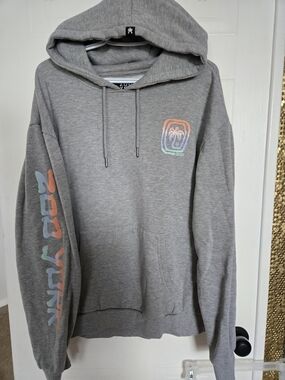 Zoo York Gray Hoodie with Pastel Logo and Sleeve Print